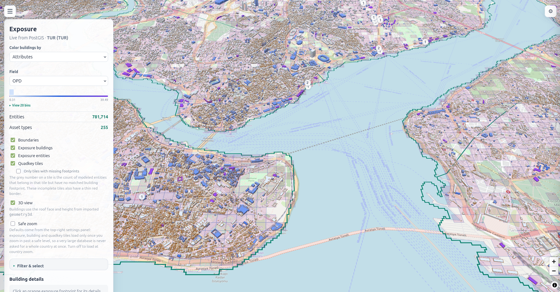 The OXM Web dashboard showing a 3D exposure map of Istanbul